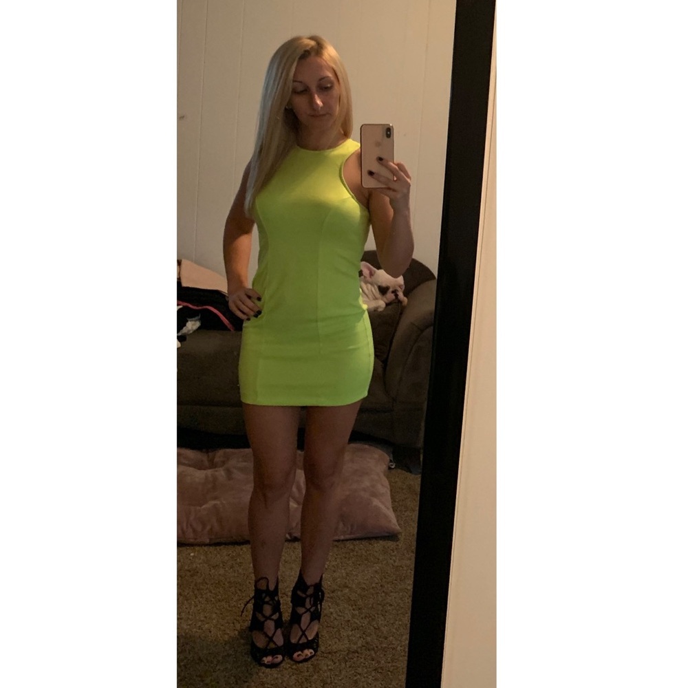 Neon Yellow dress with black zipper down back
